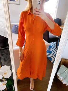 MANGO Burnt Orange Button-Front Midi Dress! 🍊